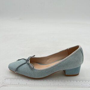 FOWT Blue Closed Pumps Bowknot Low Chunky Heels Slip On Party Date Casual Shoes
